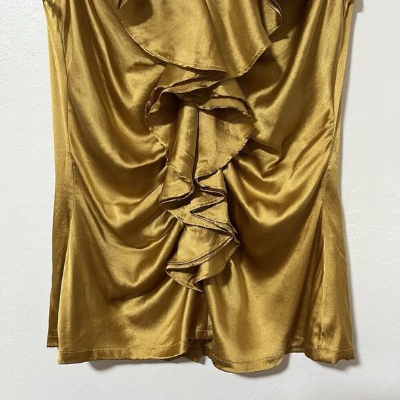 Vintage Cache Silk Ruffle Tank Top Size S Mustard Yellow Y2K Feminine Flowy - Picture 3 of 5